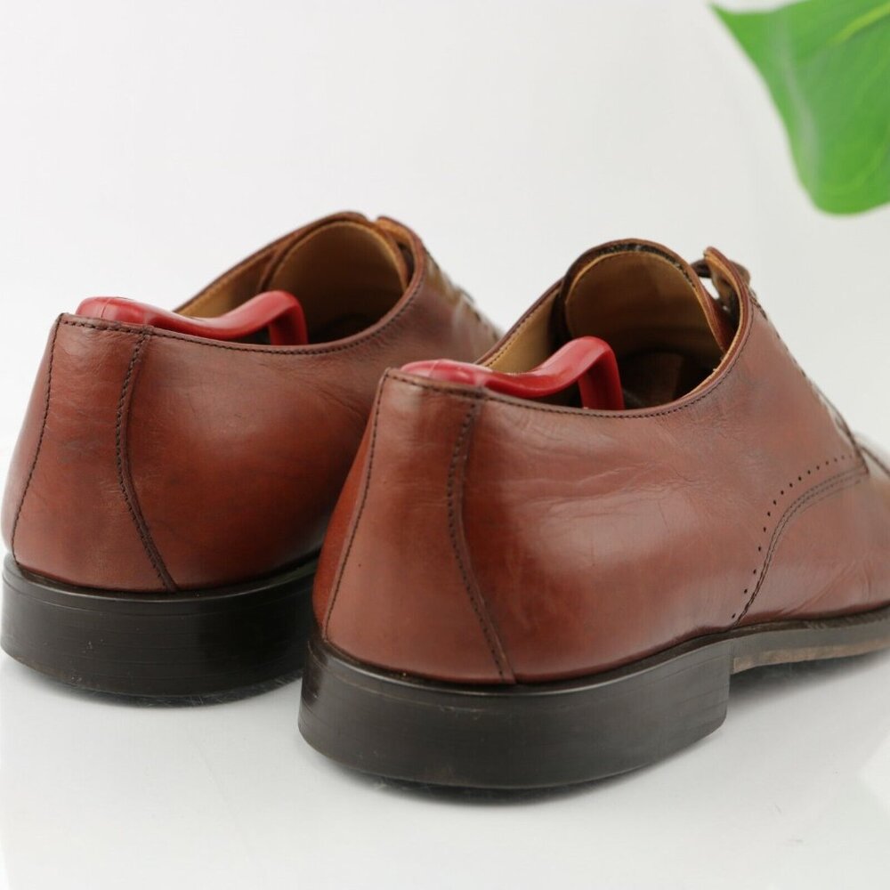 VTG Stanley Blacker Mens Oxford Size 11.5 Red Leather Italy Handmade Dress Shoe - Picture 5 of 12